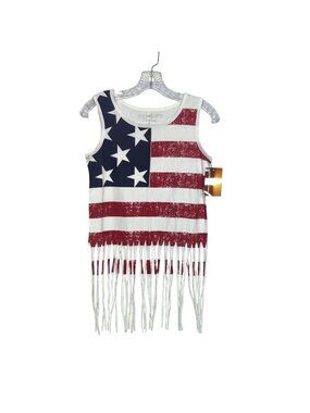 Sunward Clothing American Flag Fringe Tank Top Patriotic America Medium New